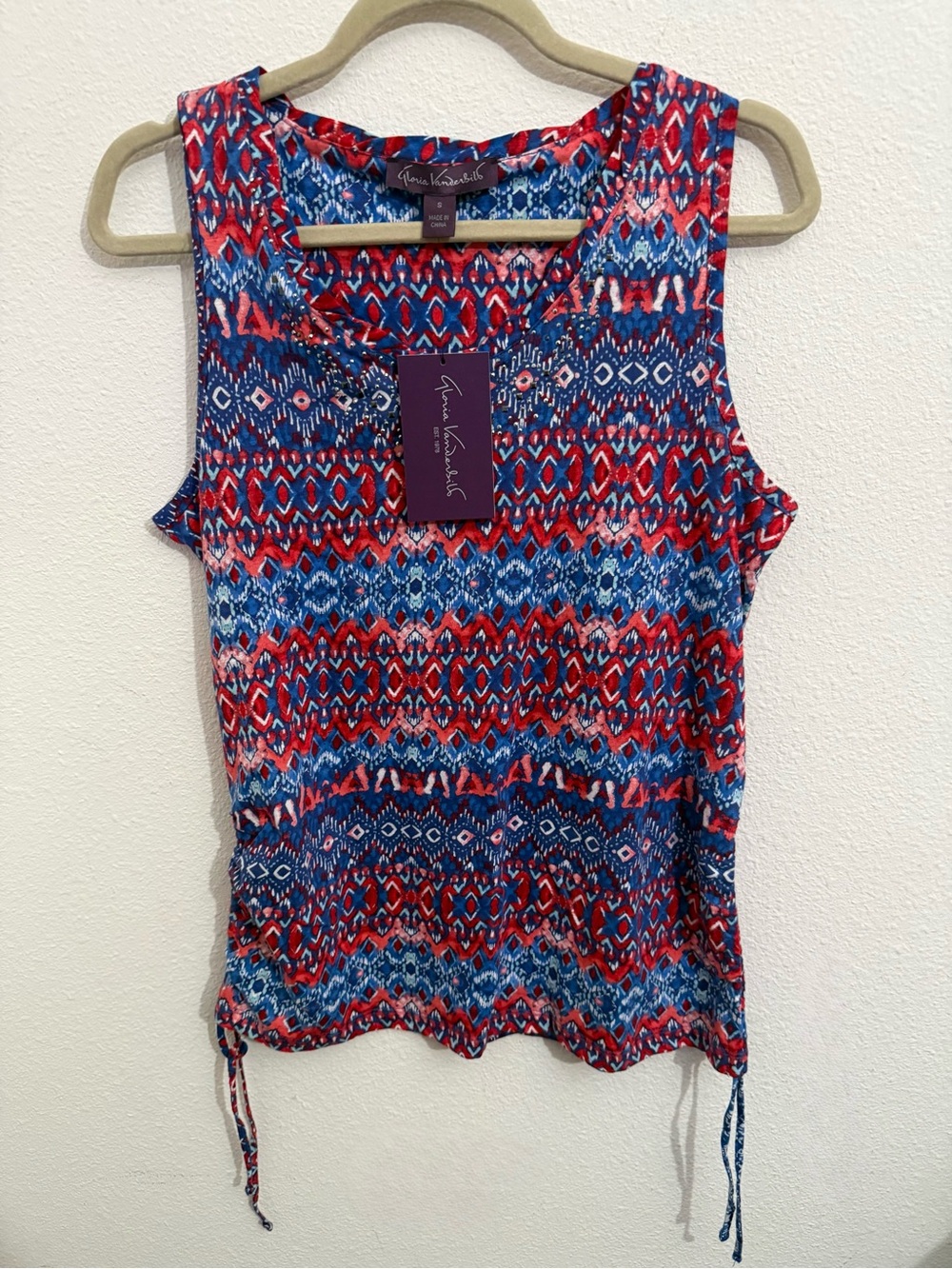 Gloria Vanderbilt Myra Tank Top NWT S Wild Iris Combo Red White Blue